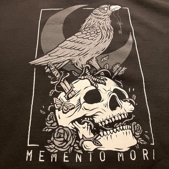 Memento Mori Other - Memento Mori Mens THRASHED Crow Skull Dagger Moon Hoodie Sz. Medium Black AN GDD